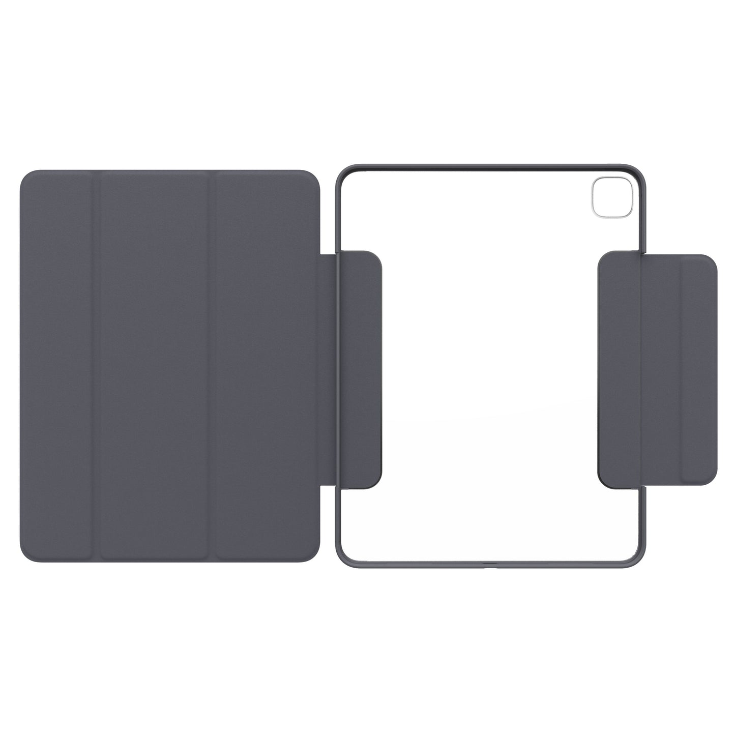 Otterbox Symmetry Folio etui til iPad Pro 13" (M4, 2024) grå, foldbart frontcover, gennemsigtig bagside med kamerahul.