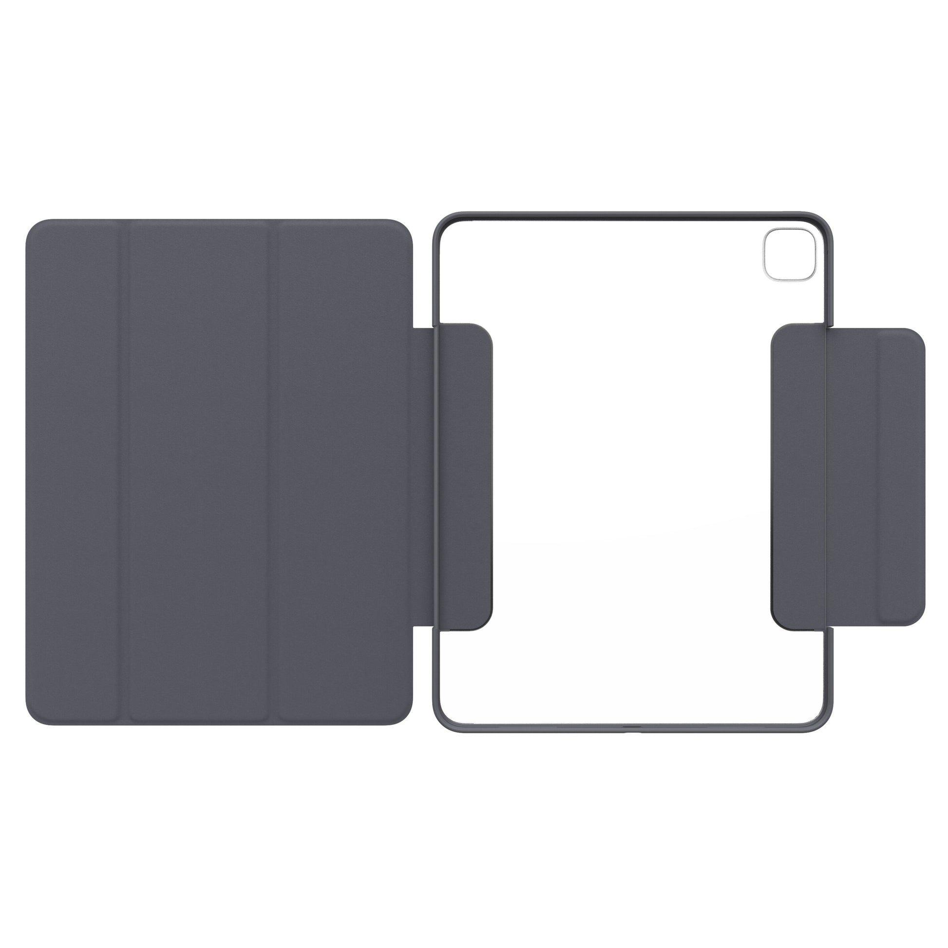 Otterbox Symmetry Folio etui til iPad Pro 13" (M4, 2024) grå, foldbart frontcover, gennemsigtig bagside med kamerahul.