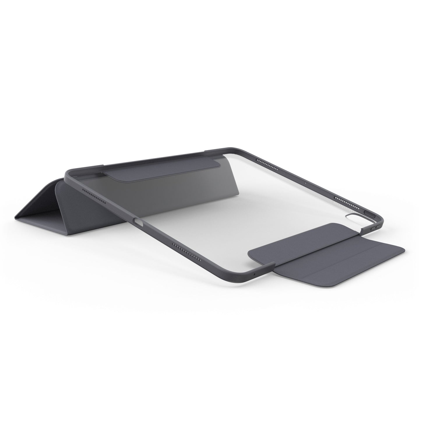 Otterbox Symmetry Folio etui til iPad Pro 13" (M4, 2024), grå, trekantet stander, præcise udskæringer til knapper og porte.