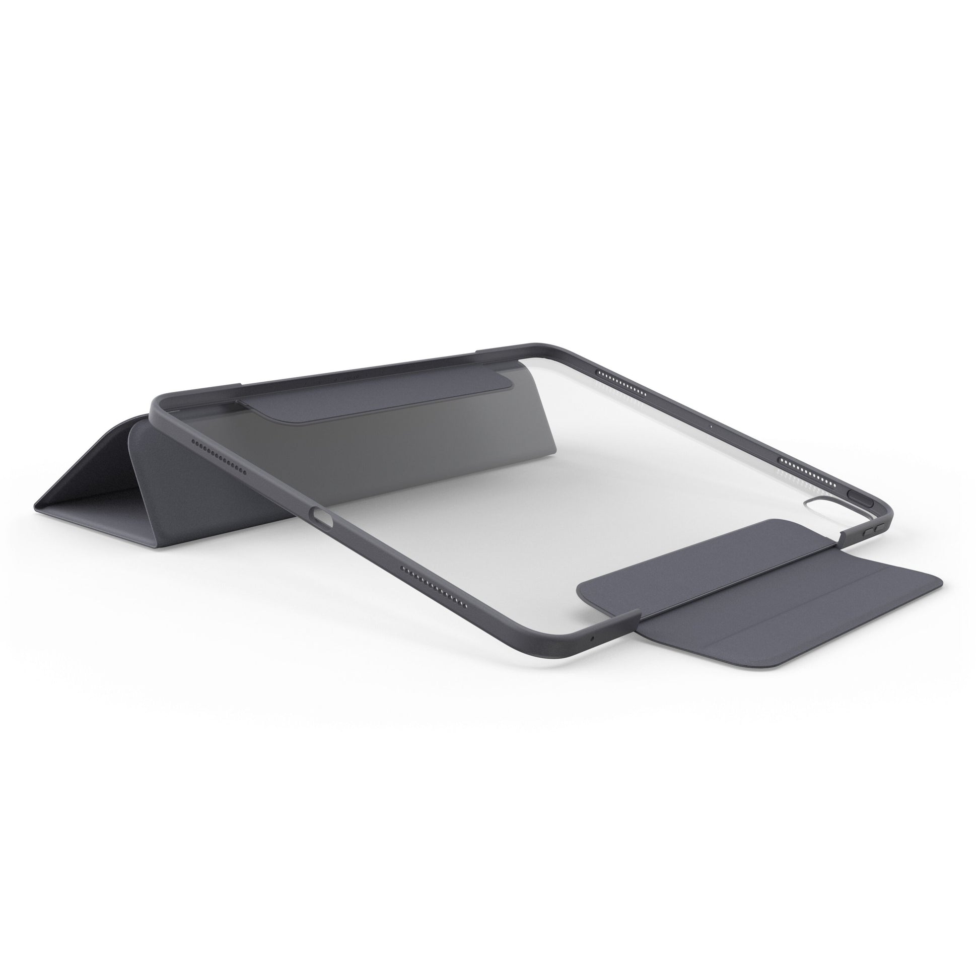 Otterbox Symmetry Folio etui til iPad Pro 13" (M4, 2024), grå, trekantet stander, præcise udskæringer til knapper og porte.