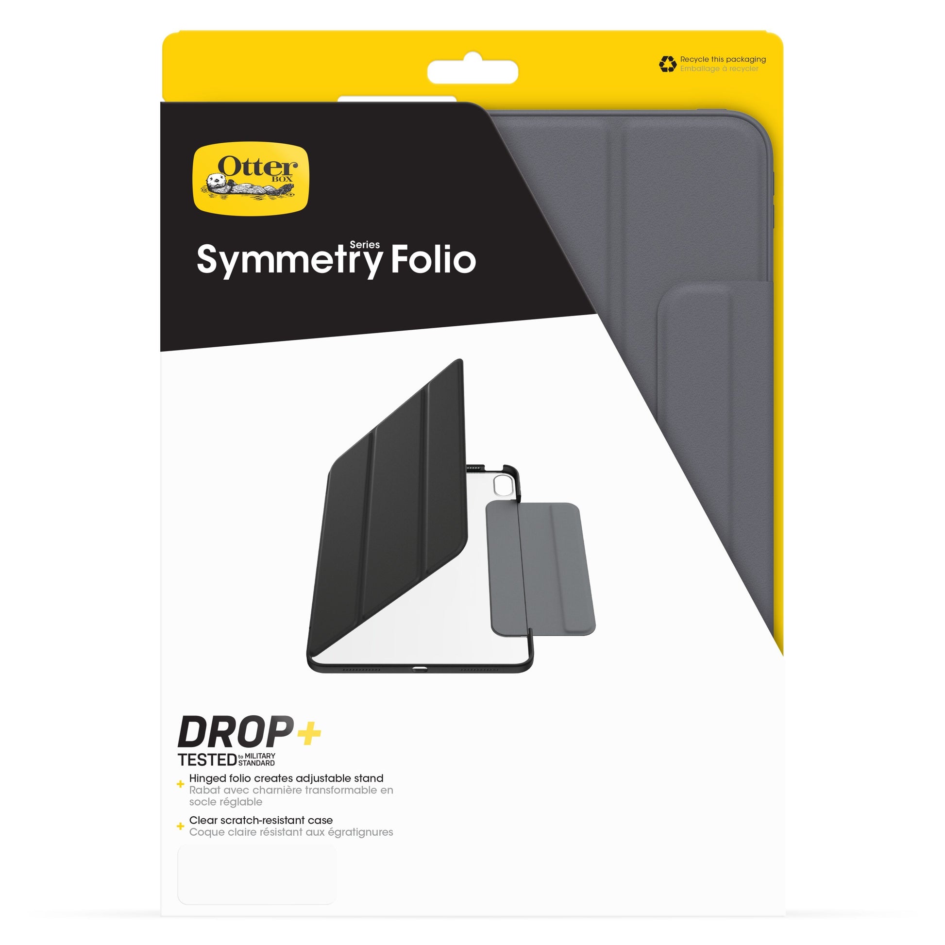 Otterbox Symmetry Folio etui til iPad Pro 13" (M4, 2024), grå, justerbart standercover, gennemsigtig ridsefri bagside.