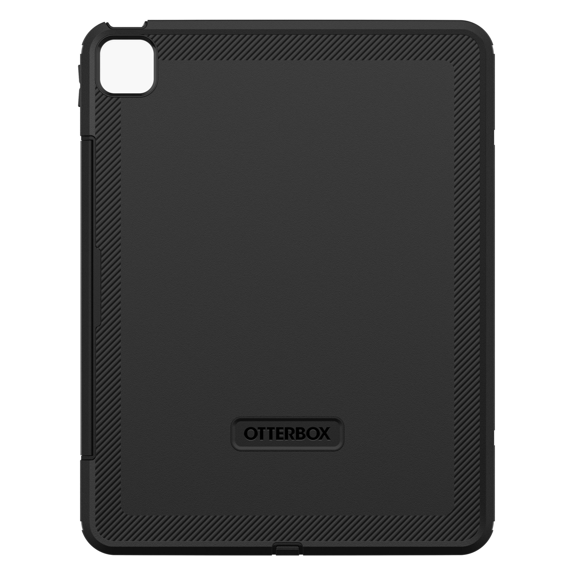 Otterbox Defender etui til iPad Pro 13" sort, stødsikkert, tekstureret kant, centralt logo, hul til kamera øverst til venstre.