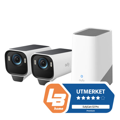 Eufy EufyCam S3 Pro kit med solpanel, 2 udendørs overvågningskameraer, sort, model S3 Pro Premium.