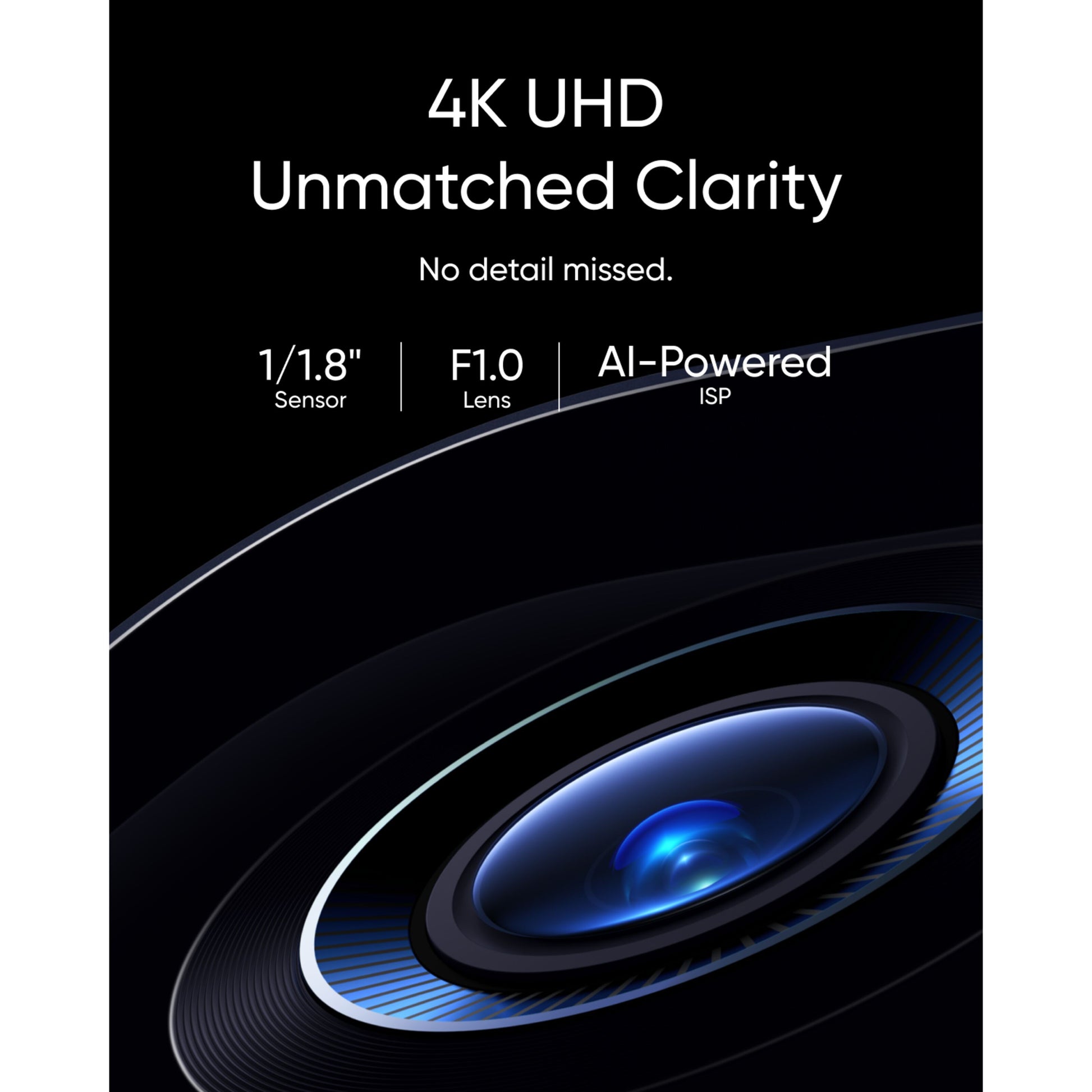 Eufy EufyCam S3 Pro ekstra kamera med solpanel, 1/1.8-sensor, F1.0-linse, AI ISP, tekst: 4K UHD uovertruffen klarhed.
