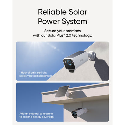 EufyCam S3 Pro solpanel ekstra kamera 1-pak, udendørs montering, SolarPlus 2.0, 4K-opløsning, lang driftstid.