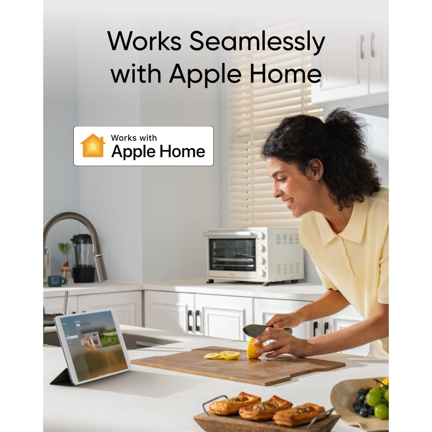 Eufy EufyCam S3 Pro med solpanel ekstra kamera 1-pakke, 4K-opløsning, Apple Home-logo og "Fungerer problemfrit med Apple Home.