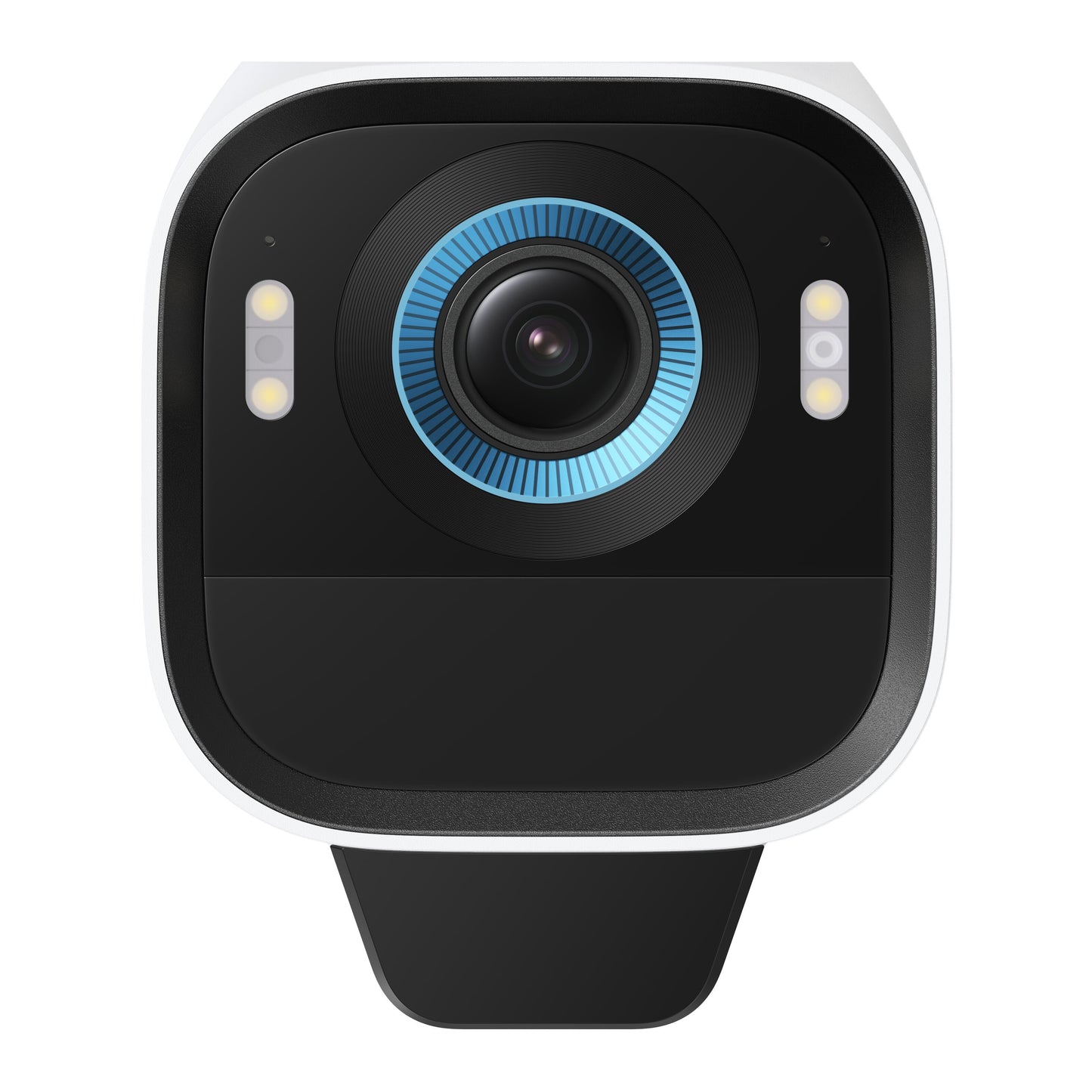 Eufy EufyCam S3 Pro med solpanel, ekstra kamera, sort/hvid, 4K, blå ringet linse, to lodrette LED-lys ved linsen.