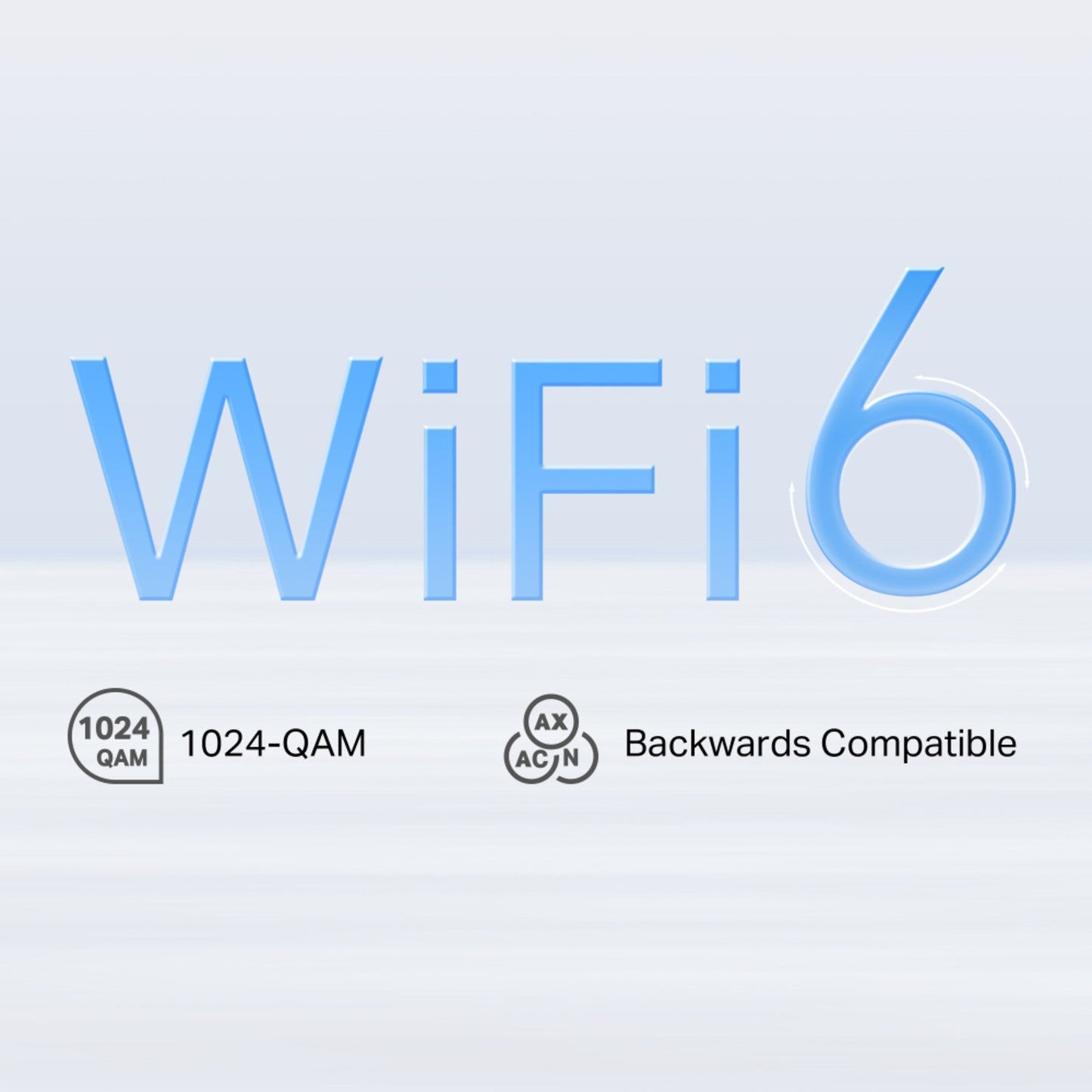 TP-Link Deco X10-5G AX1500 Mesh-router, 5G, WiFi 6-logo, ikoner til 1024-QAM og bagudkompatibel.