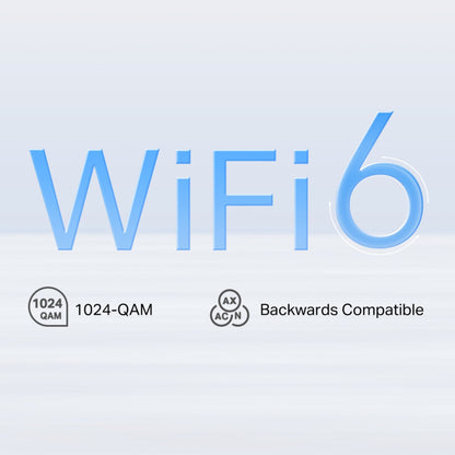 TP-Link Deco X10-5G AX1500 Mesh-router, 5G, WiFi 6-logo, ikoner til 1024-QAM og bagudkompatibel.