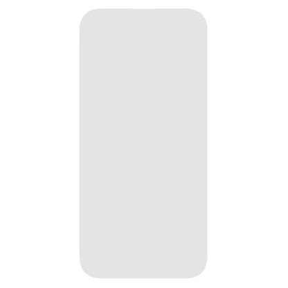 IPhone 15/16 Plus med Linocell Elite Extreme skærmbeskyttelse, grøn roterende flueben vises på skærmen.