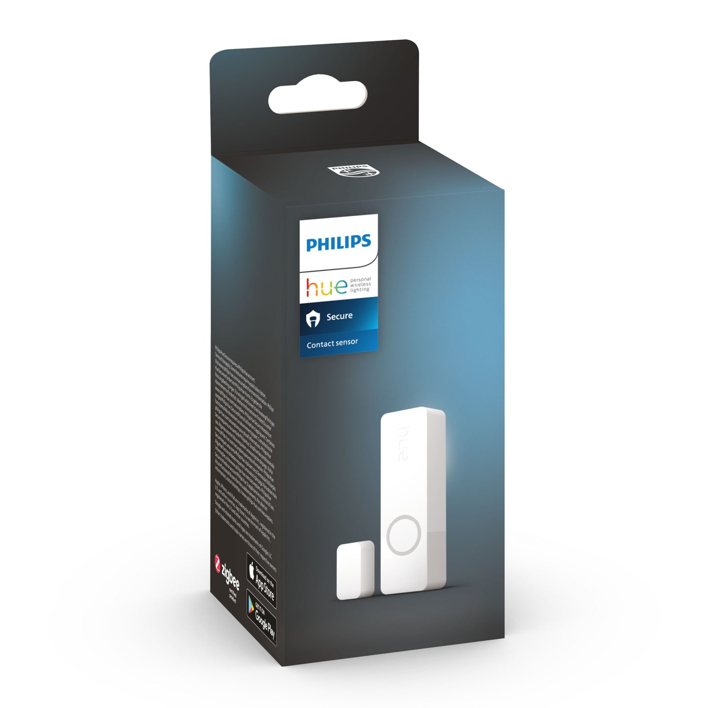 Philips Hue Sikker kontakt sensor Hvid 1-pak i blå og sort emballage til dør og vindue, kompatibel med Hue Bridge.