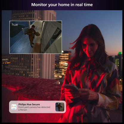 Philips Hue Sikker kontakt sensor Hvid 1-pak app-notifikation og live kamera visning ved hoveddør.