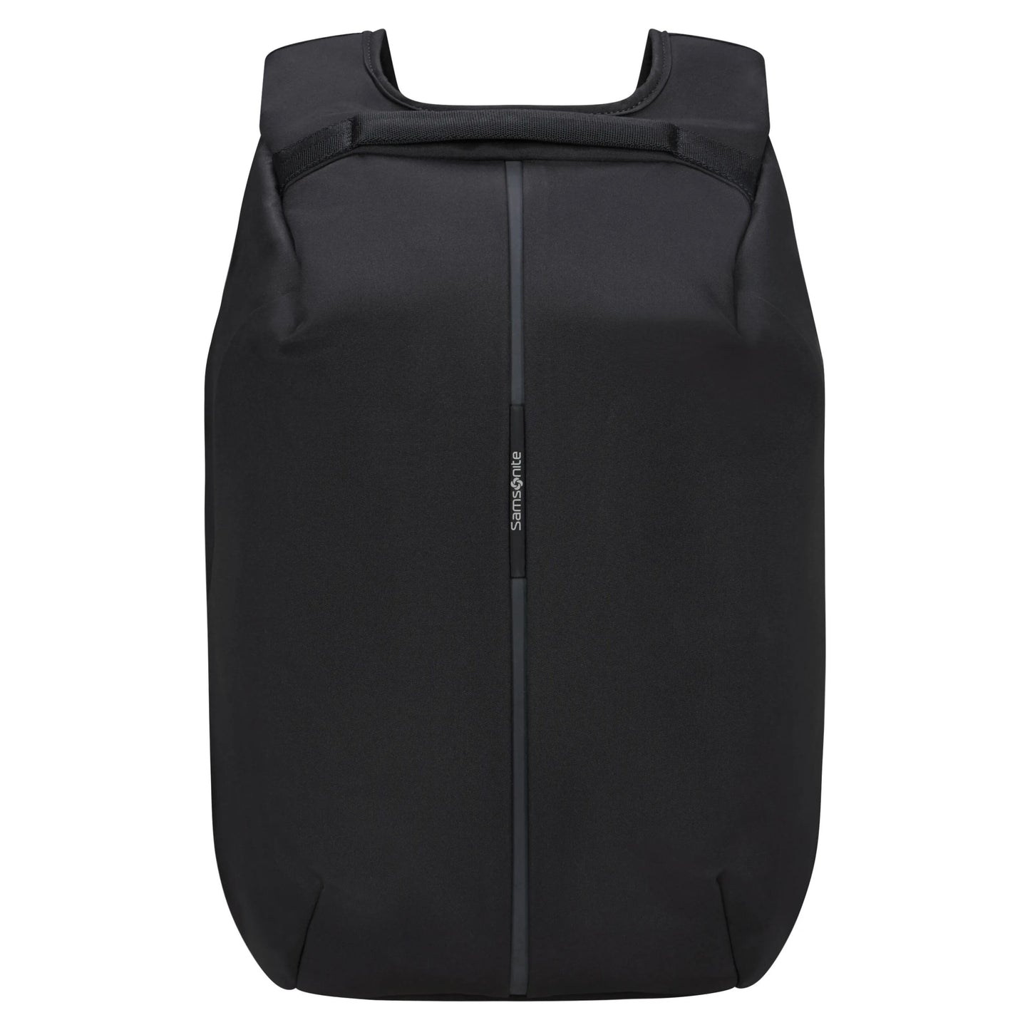 Samsonite Securipac 2.0 computer-rygsæk 15,6" med lodret lynlås, centerlogo, glat overflade og RFID-beskyttelse.