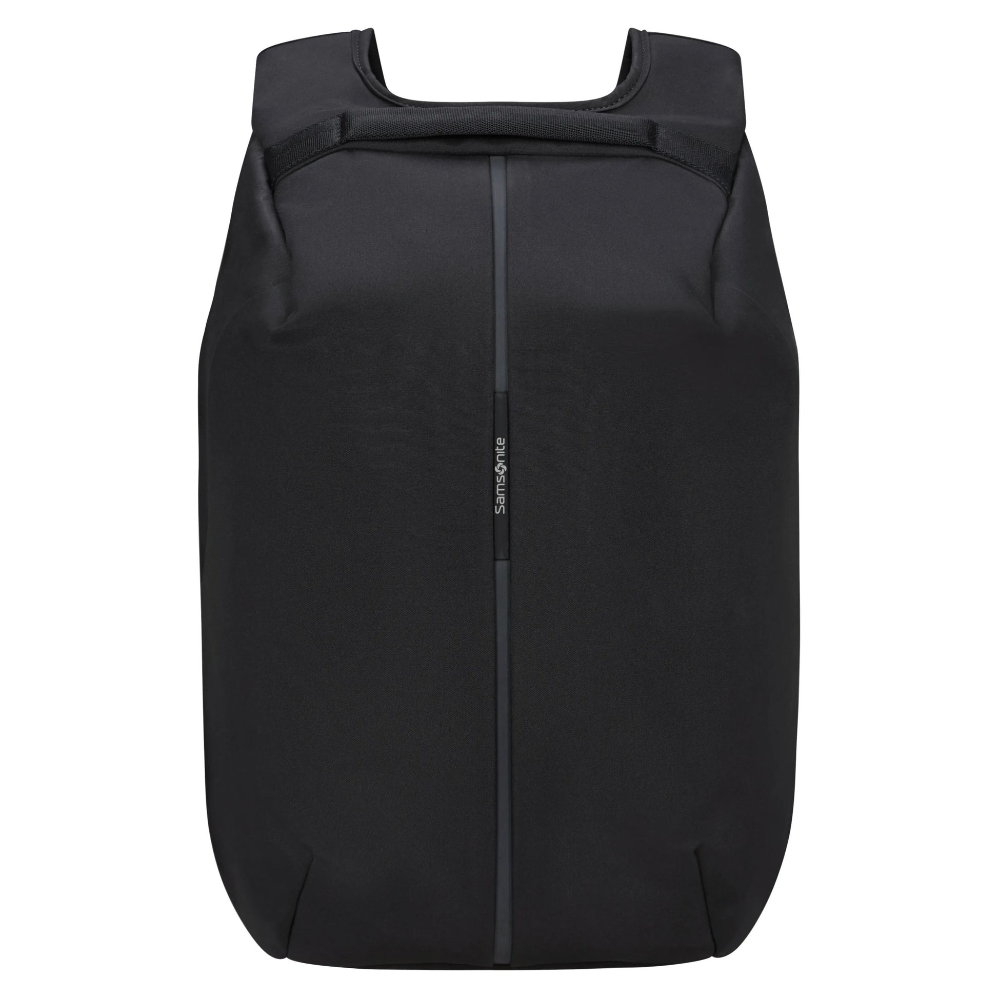 Samsonite Securipac 2.0 computer-rygsæk 15,6" med lodret lynlås, centerlogo, glat overflade og RFID-beskyttelse.