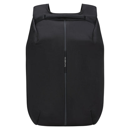 Samsonite Securipac 2.0 computer-rygsæk 15,6" med lodret lynlås, centerlogo, glat overflade og RFID-beskyttelse.