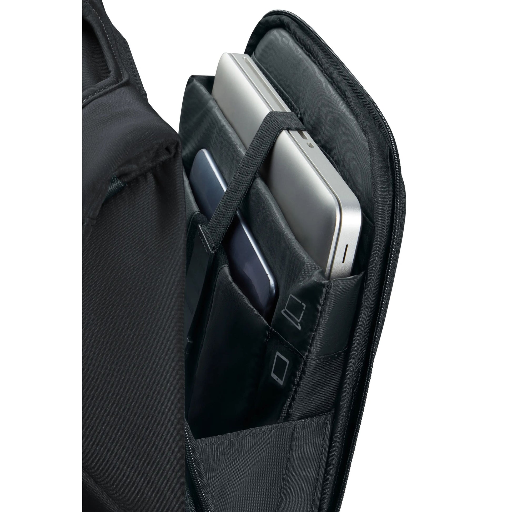 Samsonite Securipac 2.0 computer-rygsæk 15,6", åbent rum, organiserede lommer med RFID-beskyttelse, plads til laptop/tablet.