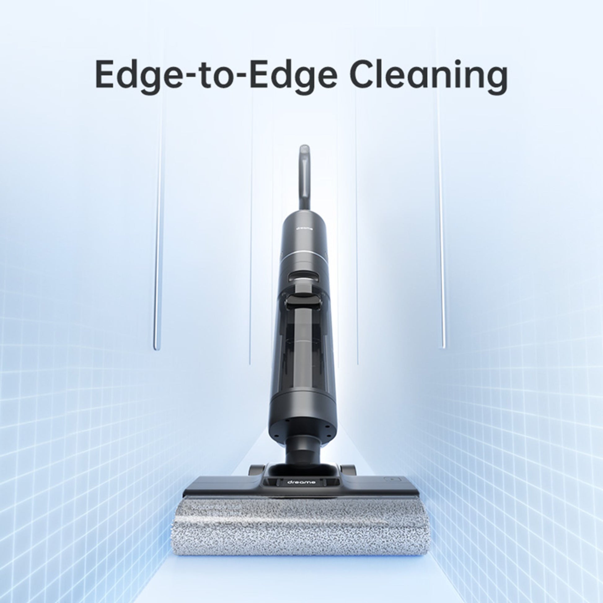 Dreame H13 PRO trådløs våd- og tørstøvsuger foran, "Edge-to-Edge Cleaning" tekst, til hårde gulve, 18.000 Pa sugestyrke.