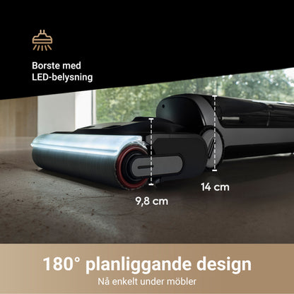 Dreame H14 DUAL, støvsuger og moppe, 9,8 cm høj, 14 cm bred børste med LED-lys, fladt 180° hoved, selvrensende.