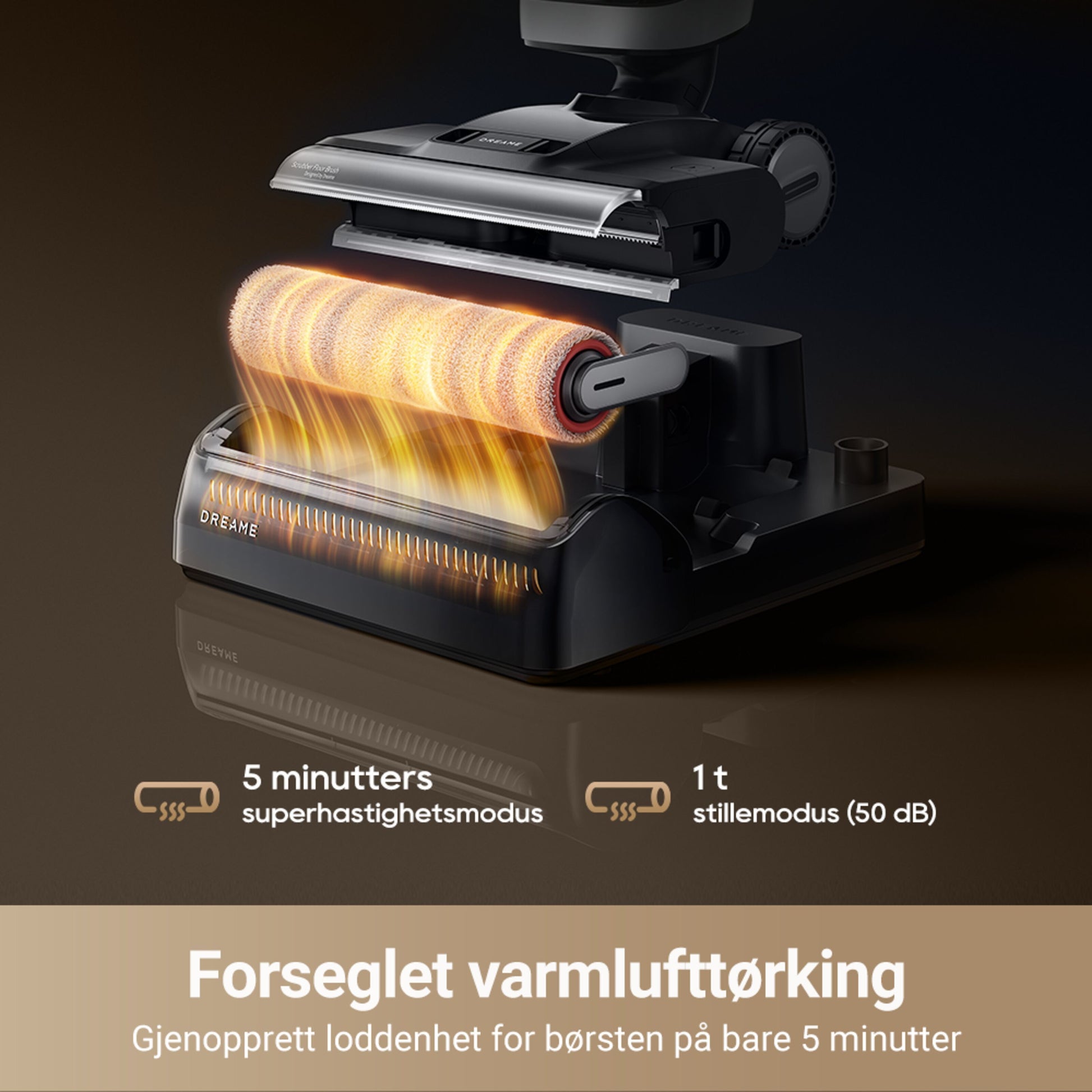 Dreame H14 DUAL børstehoved med synlig varm luft, 5-minutters hurtig- og selvclean-funktion samt stille mode 50 dB.