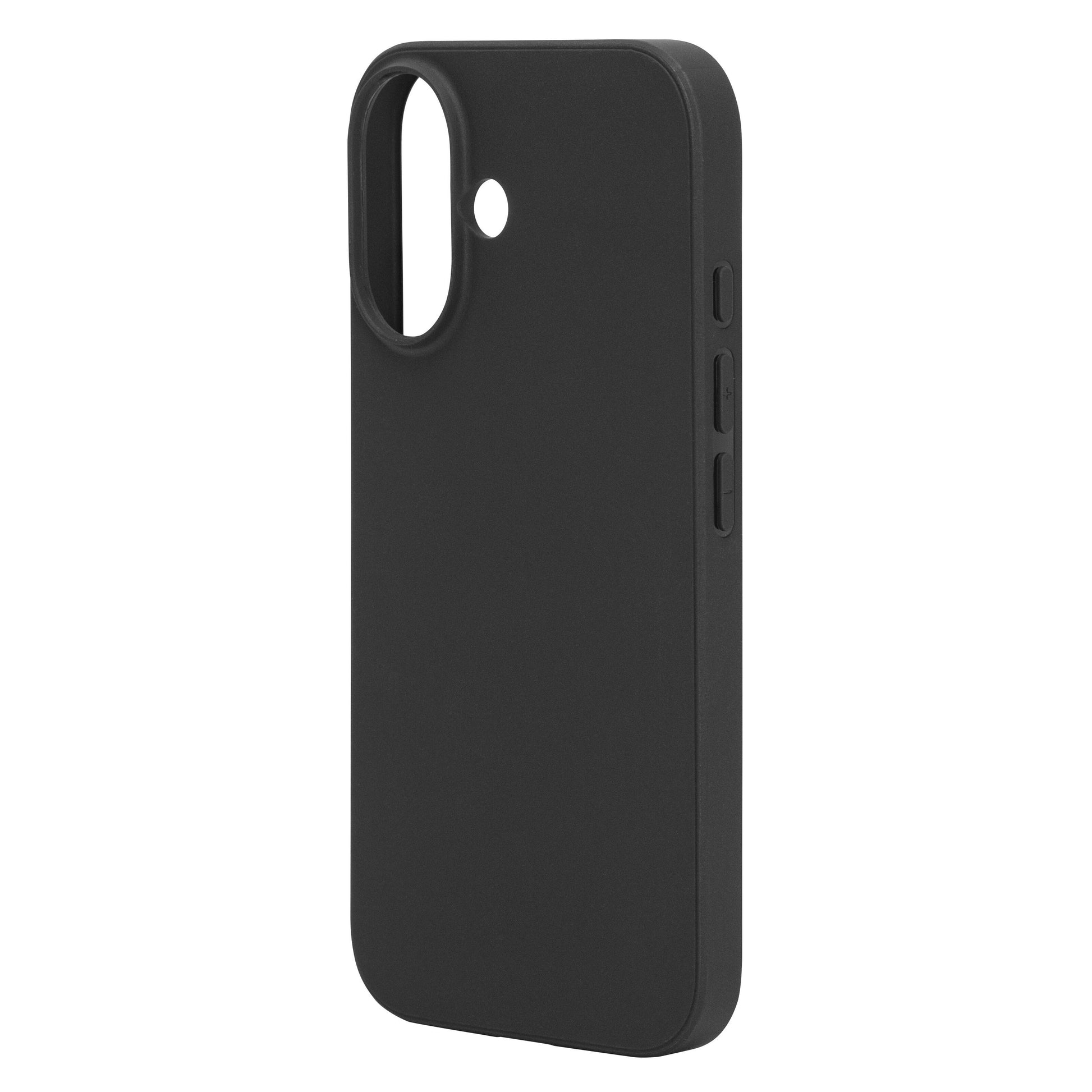 Second Skin cover til iPhone 16 sort med antibakteriel overflade og præcise udskæringer til kamera, blitz og sideknapper.