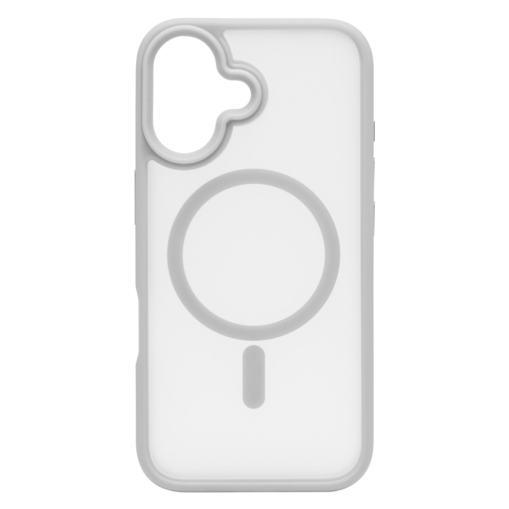 Hardcase mobilcover til iPhone 16 hvid med skyformet kameraklip og stor cirkulær MagSafe-markering, MagSafe-kompatibel.
