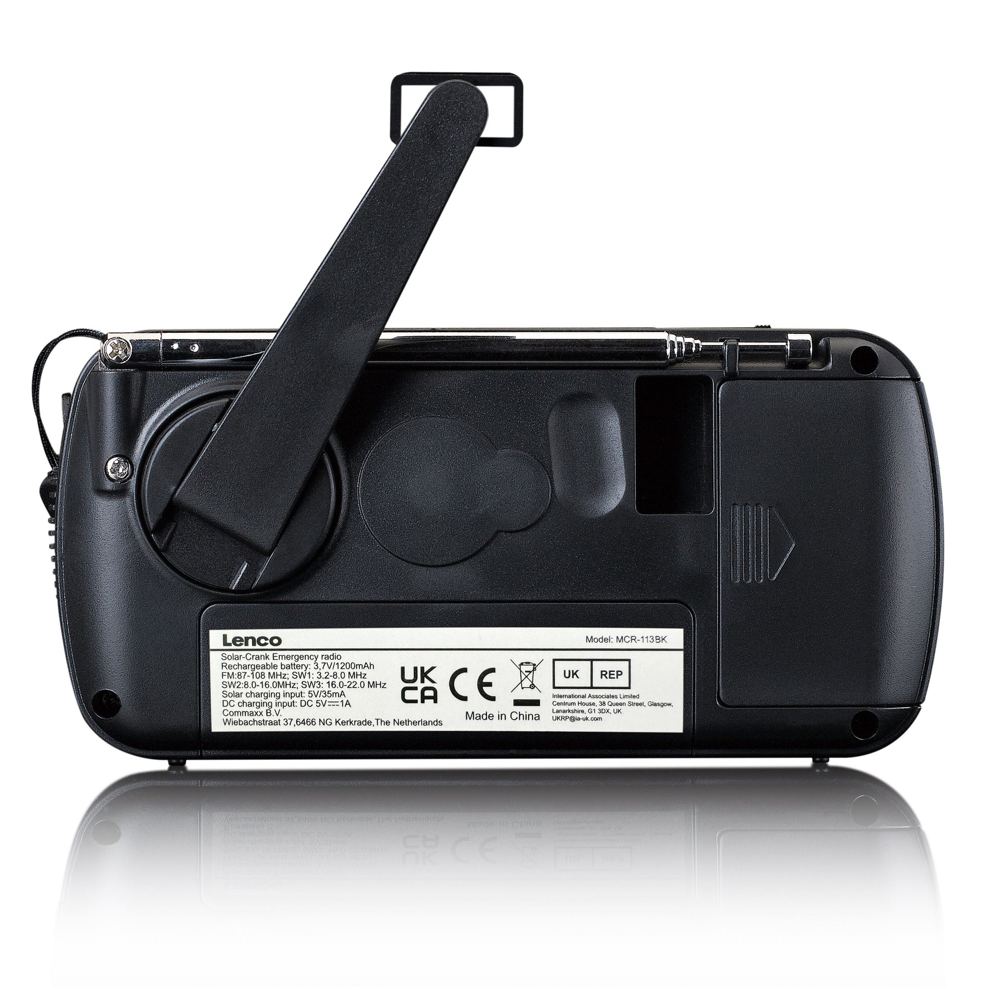 Lenco MCR-113BK FM-radio med dynamo- og solcelleopladning sort model.