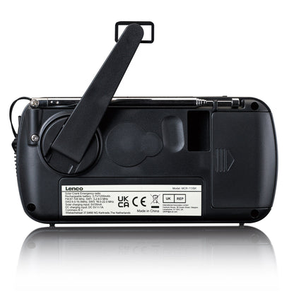 Lenco MCR-113BK FM-radio med dynamo- og solcelleopladning sort model.