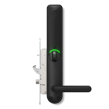Yale Doorman L3S Flex smartlås, sort, lodret, grøn indikator, horisontalt håndtag, integreret tastatur, metal-lås venstre.