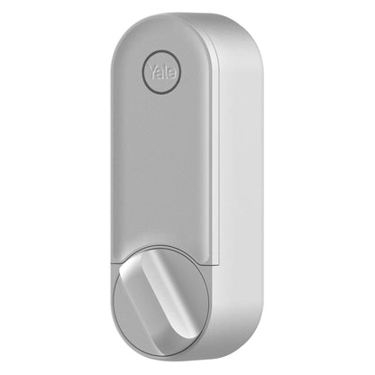 Yale Linus Smart Lock L2 sølv rektangulært design med rund drejeknap og Yale-logo øverst.