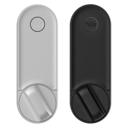 Yale Linus Smartlås L2 sort med cirkulær drejemekanisme og Yale-logo øverst.