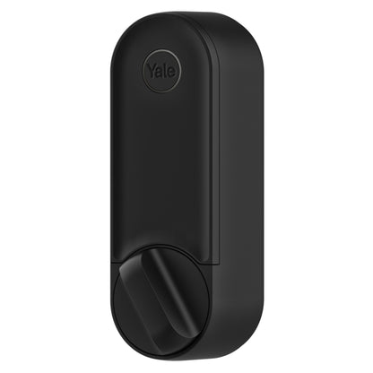 Yale Linus Smartlås L2 wifi dørlås, sort, rektangulær, rundt Yale-logo øverst, stor rund drejeknap.