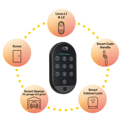 Yale Smart tastatur 2 med fingeraftryk, tilslutning op til 5 enheder inkl. Linus L1/L2, Durus dørlås, Smart Code Handle.
