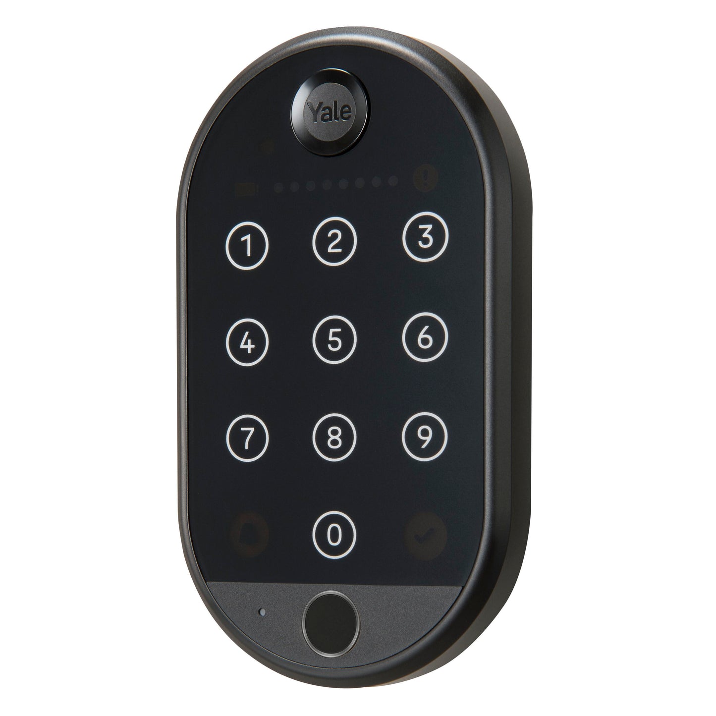 Yale Smart tastatur 2 fingeraftryk sorterer smartlås med oplyst touchscreen og tal 0-9 i gitter.