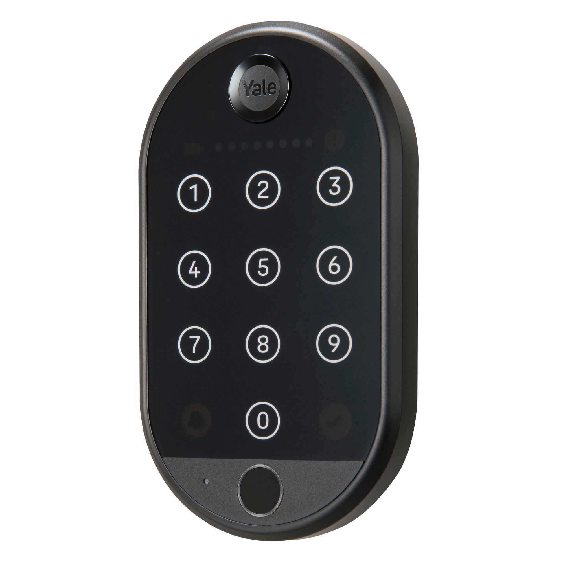 Yale Smart tastatur 2 fingeraftryk sorterer smartlås med oplyst touchscreen og tal 0-9 i gitter.