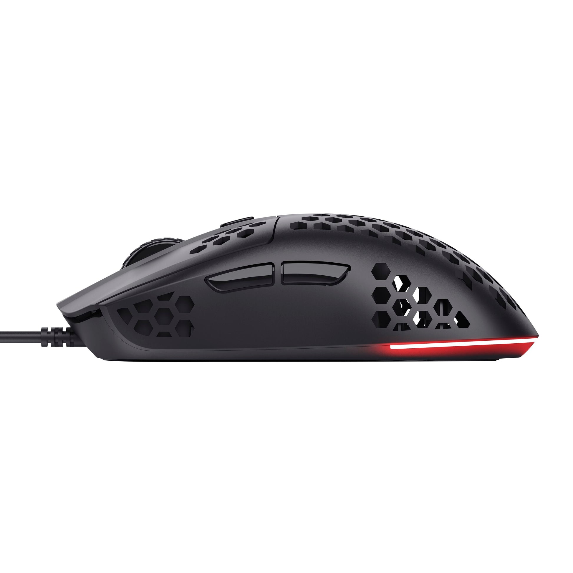 Trust Helox GXT928 gamingmus sort, letvægts, honeycomb-design, sideknapper, rød LED-lys, justerbar DPI, optisk sensor.