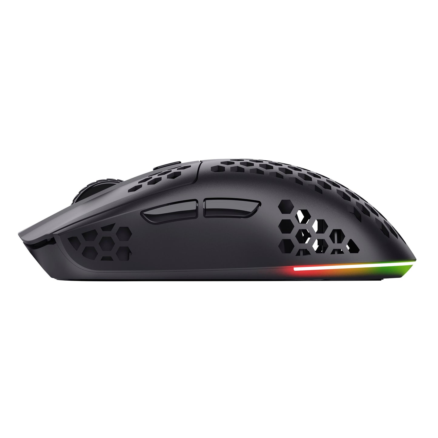 Trust Helox GXT929 trådløs gaming mus sort, honeycomb-design, sideknapper, RGB-lys ved base, 800-4800 DPI.