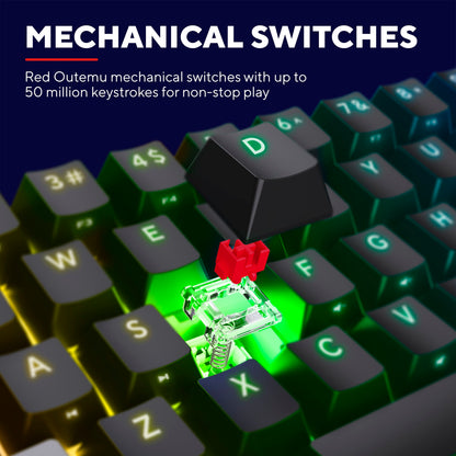 Trust Acira GXT867 Tastatur 60, røde Outemu switches, grøn belysning, aftaget keycap viser switch.