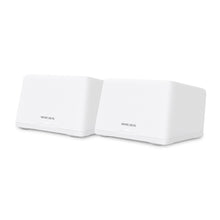 Mercusys Halo H47BE Mesh Wifi 7-system til at hvide rektangulære routere ved siden af hinanden.