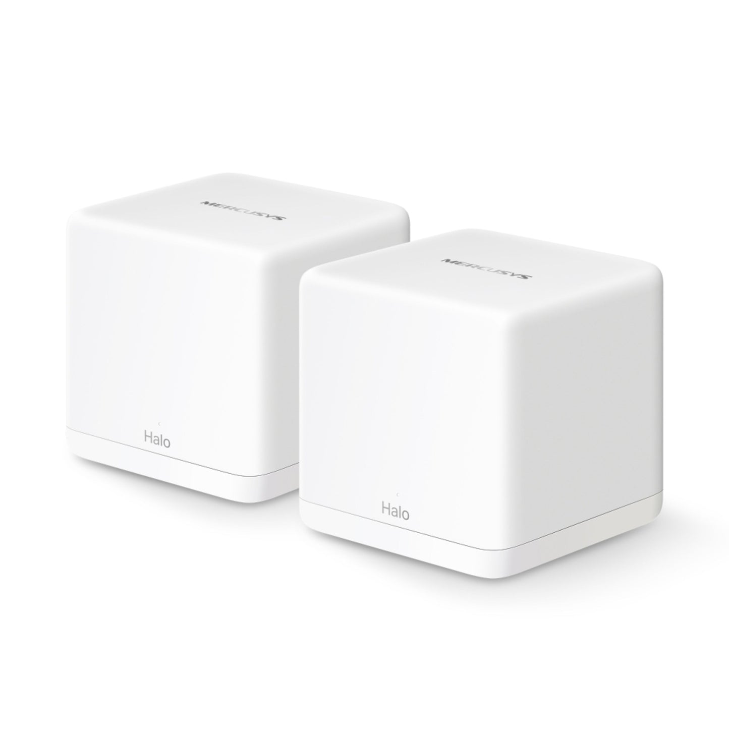Mercusys Halo H60X Mesh Wifi 6 system 2-pak, til hvide kubeformede enheder med dual-band og Wifi 6 til hjemmenetværk.