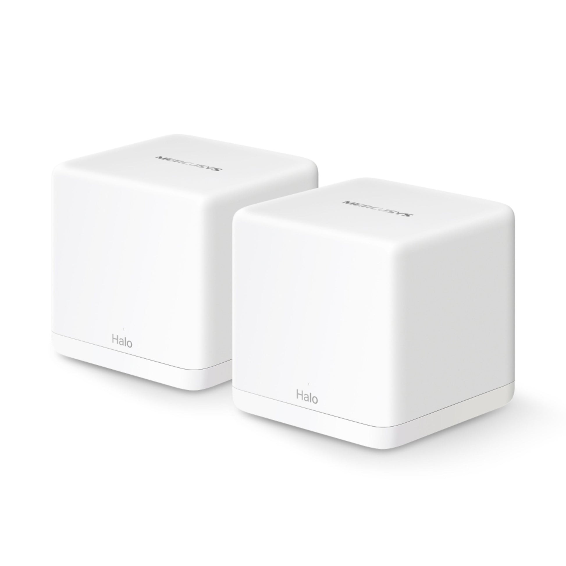 Mercusys Halo H60X Mesh Wifi 6 system 2-pak, til hvide kubeformede enheder med dual-band og Wifi 6 til hjemmenetværk.