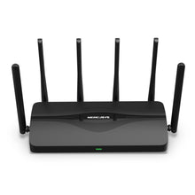 Mercusys MR47BE Tri-Band WiFi 7 router sort, fem eksterne antenner, grøn indikator, tri-band support, 5 Gb/s porte.
