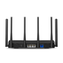Mercusys MR47BE Tri-Band WiFi 7-router bagfra med fire antenner, flere Ethernet-porte, strømstik, reset og USB-port.