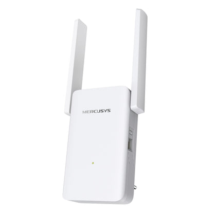 Mercusys ME80X Wi-Fi 6 Repeater AX3000 hvid dual-band med to opretstående antenner og lille LED-indikator foran.