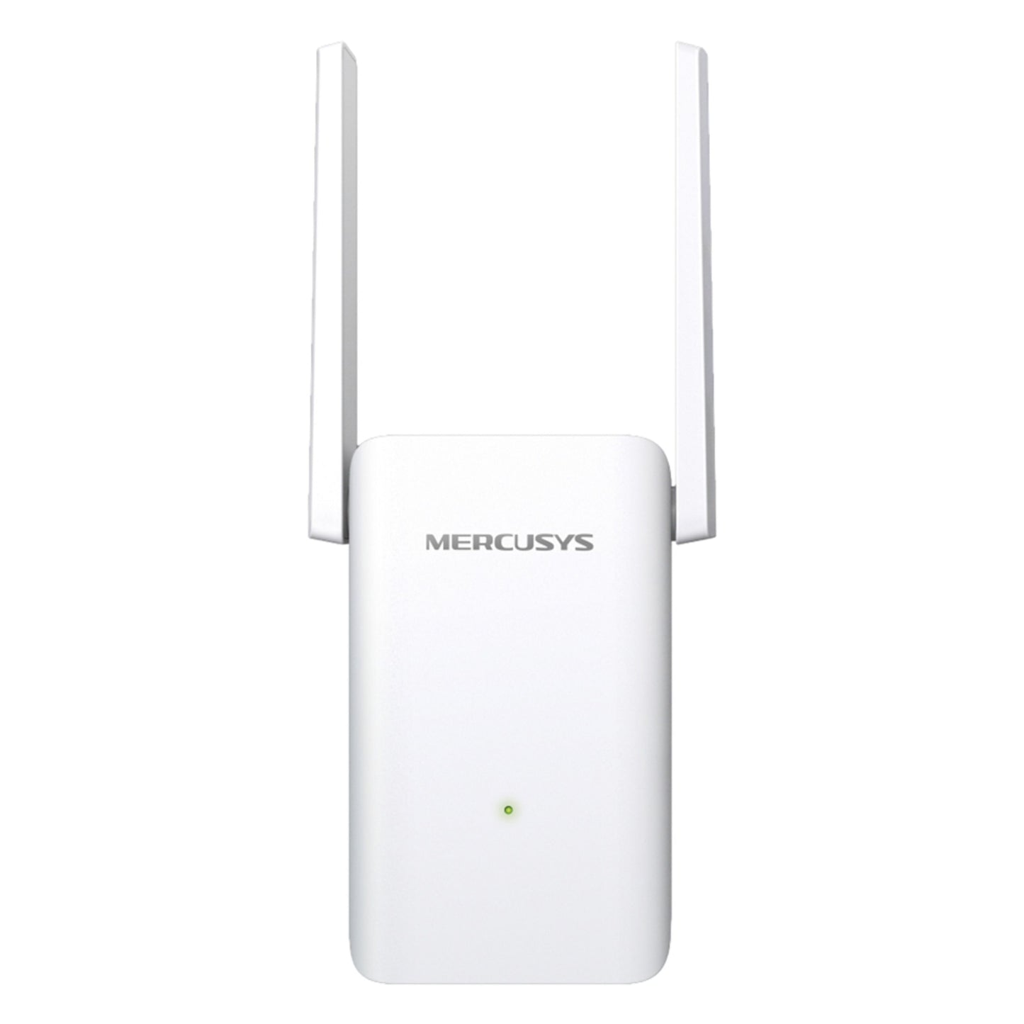 Mercusys ME80X Wi-Fi 6 repeater AX3000 hvid dual-band med to lodrette antenner og lille grøn LED-indikator foran.