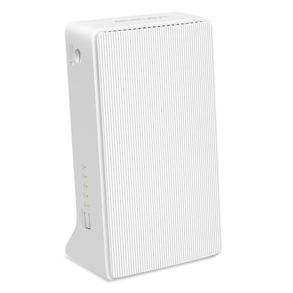 Mercusys MB230-4G AC1200 4G+ LTE router, hvid, stående WiFi 5 med tekstureret front og LED-indikatorer på venstre side.