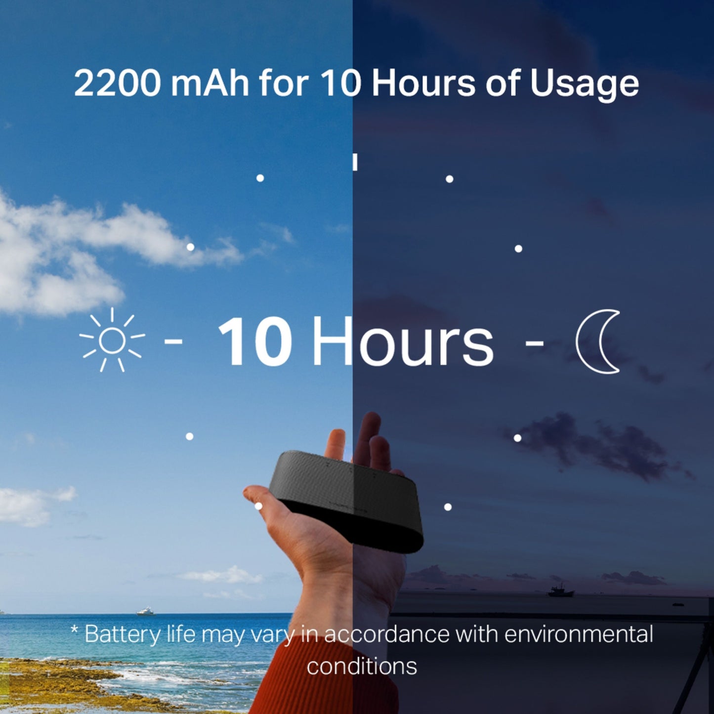 Mercusys MT110 sort 4G LTE-router med modem, tekst: 2200 mAh op til 10 timers brug, mobil internetdeling.