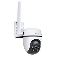 TP-Link Tapo C501GW udendørs 4G LTE kamera med antenne, vægbeslag, infrarøde LED'er omkring linsen.