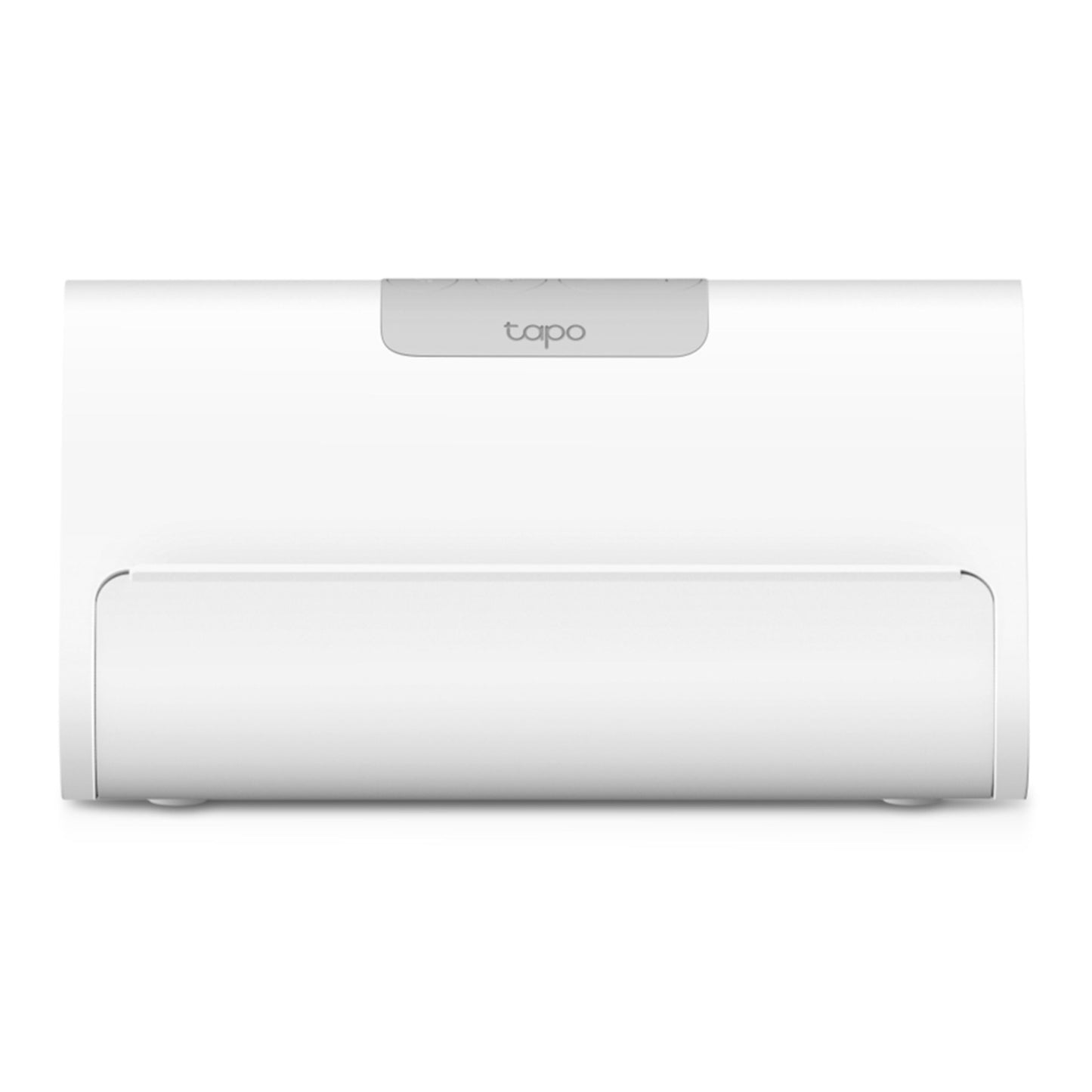 Tapo H500 Smart HomeBase, hvid rektangulær hub med "Tapo"-logo, understøtter overvågningskameraer og ansigtsgenkendelse.