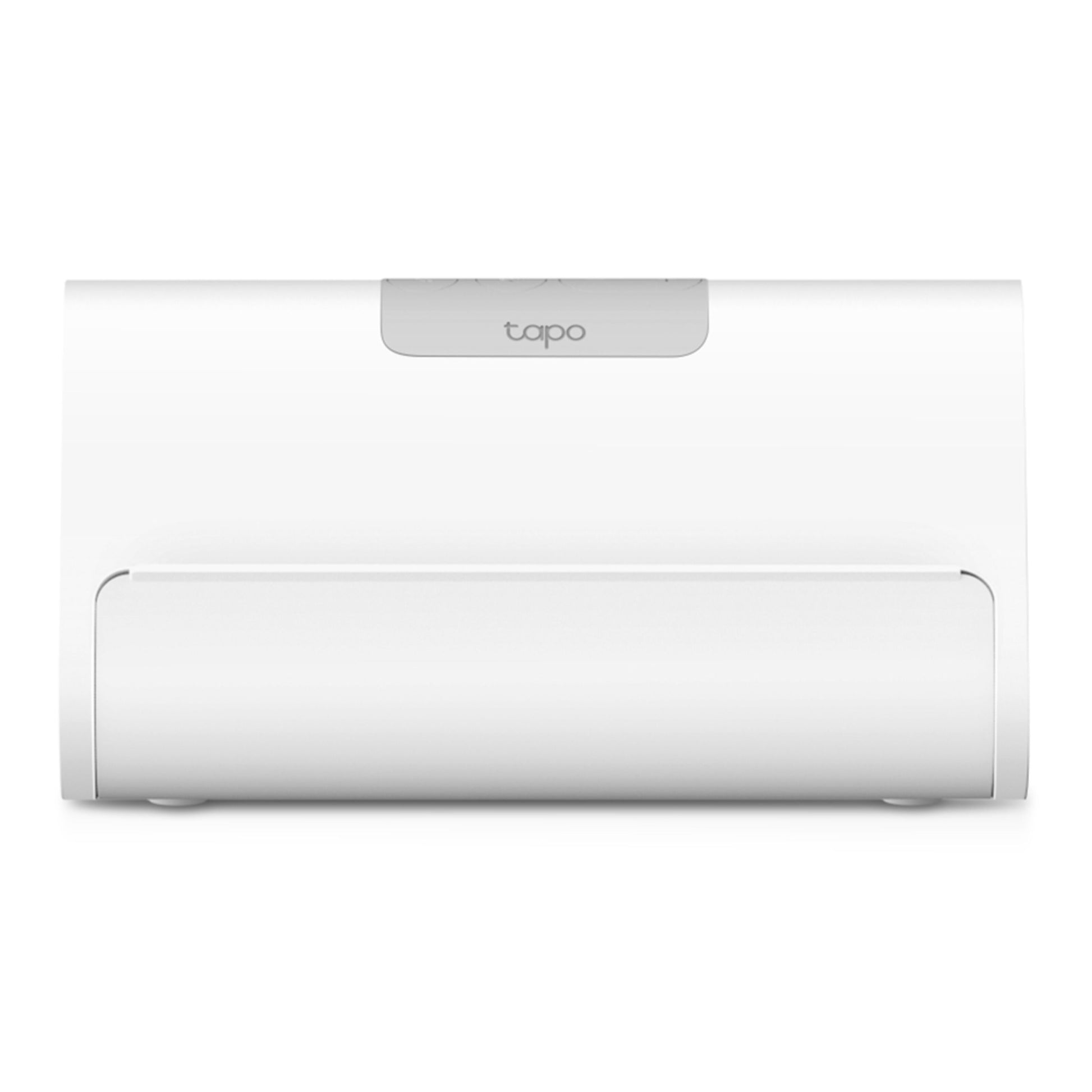 Tapo H500 Smart HomeBase, hvid rektangulær hub med "Tapo"-logo, understøtter overvågningskameraer og ansigtsgenkendelse.