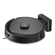 TP-Link Tapo RV30 Max robotstøvsuger i rundt fladt design med central LiDAR-sensor, kontrolknapper og sidebørste.